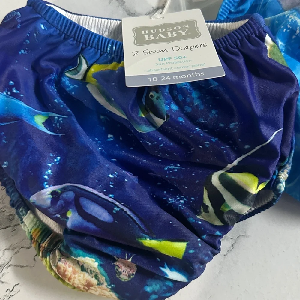 Hudson Baby Navy Ocean Reusable Swim Diaper Covers 2 Pack Size 18-24 Months